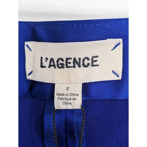 L’agence Logan Satin Suiting Trouser Pants High Rise Ankle Bright Blue Size 2 - Picture 7 of 8